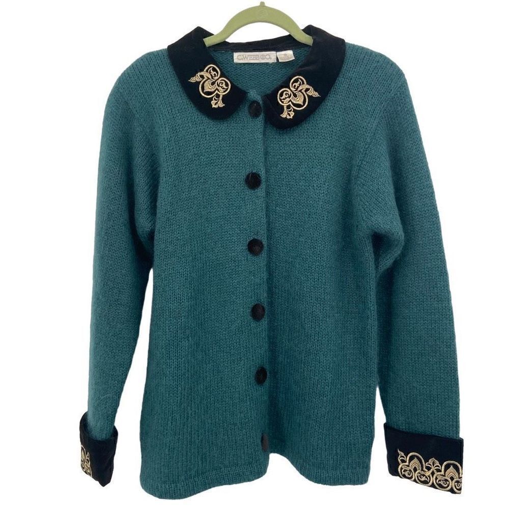 C. Webb & Co. Vintage Mohair Blend‎ Cardigan Sweater Green Medium